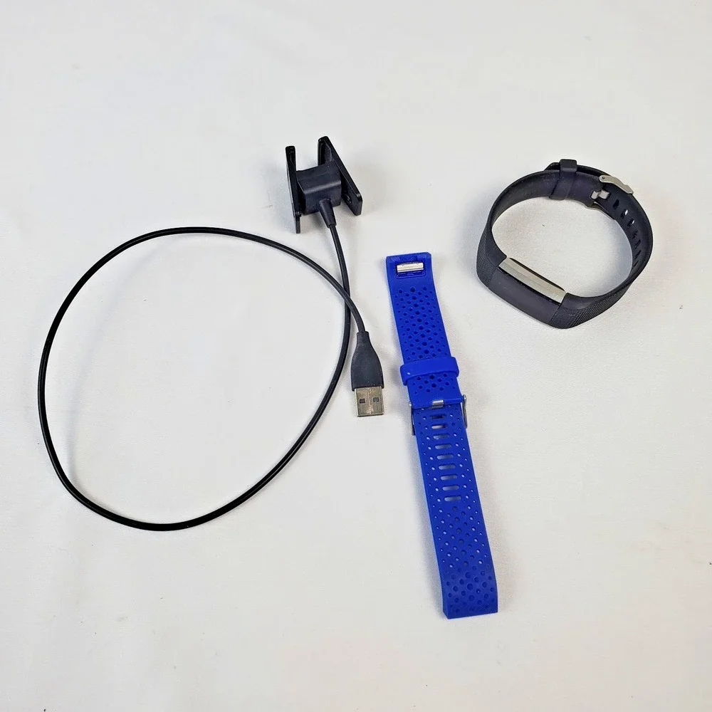 Fitbit Charge 2 Black Band w/ Cable, Extra Band - CRACKED SCREEN FOR PARTS